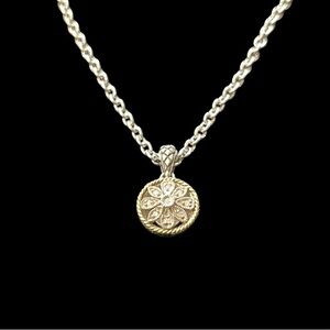 1616 * Andrea Candela Sterling Silver and 18k Gold Diamond Pendant Necklace